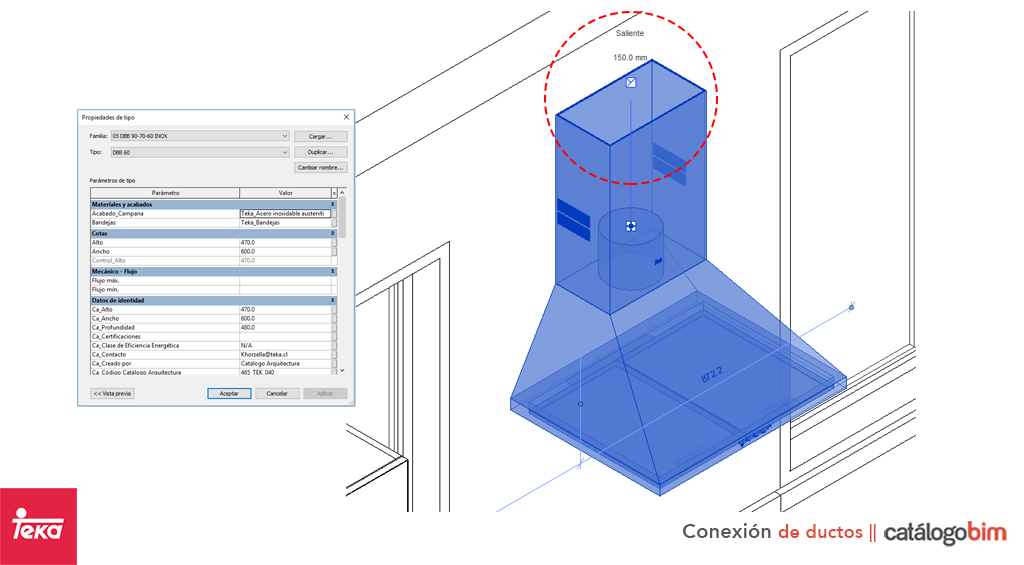 Descarga modelo de campana decorativa de Teka Modelo DJE 90-70-60 Inox en BIM, puedes encontrar modelos 3D y familias de campana decorativa de Teka parametrizables, con texturas realistas. Descarga gratis la familia de campana decorativa de Teka Modelo DJE 90-70-60 Inox para su uso BIM, descargas en formatos Revit, rfa y rvt, e IFC y librerías de materiales, pronto descargas para ArchiCAD.