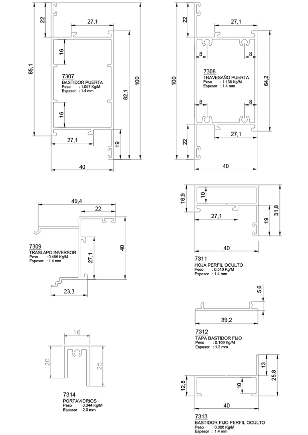 Superior 73 Ventanas de proyección, paños fijos y puertas