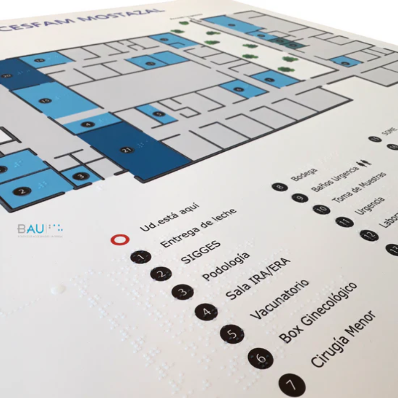 Señalética Braille en Formato Plano o Mapa Táctil Háptico